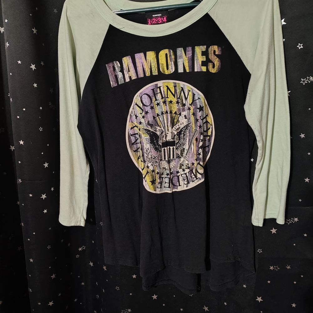 Ramones Raglan Graphic Tee in Black and Light Green